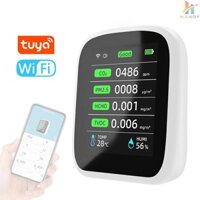 Máy đo chất lượng không khí kết nối wifi 8 trong 1 PM1.0 PM2.5 PM10 CO2 TVOC HCHO màn hình LCD hiển thị nhiệt độ độ ẩm