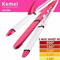 Máy duỗi tóc, uốn tóc, dập xù đa năng 3 in 1 với 5 mức điều chỉnh nhiệt KEMEI KM-3304