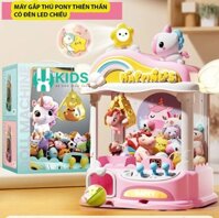 Máy gắp gấu mini phiên bản mới ngựa pony cánh tiên có nhạc đèn led chiếu hoạt hình cỡ lớn sẵn nhiều xu gấu bóng cho bé