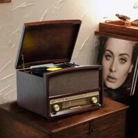 Máy ghi âm vinyl retro Bluetooth bằng gỗ cao cấp, máy ghi âm cổ điển CD Máy phát cassette radio