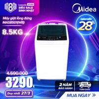 Máy Giặt Lồng Đứng 8.5kg Midea MAS8501 ( 2 Màu Lựa Chọn Trắng Hoặc Xám Bạc) - Hàng Phân Phối Chính Hãng Bảo Hành 2 Năm [bonus]
