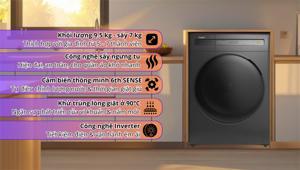 Máy giặt sấy Whirlpool cửa ngang Inverter 9.5 kg WWEB95702FG