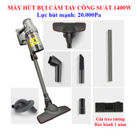 Máy hút bụi cầm tay 1400W, lực hút mạnh 20.000Pa. Máy hút bụi hút sạch bụi bẩn, tóc, lông thú cưng, kèm giá treo tường