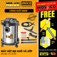 Máy hút bụi công nghiệp INGCO VC14122 mô tơ dây đồng 800W, bình chứa kim loại dung tích 12L, ống ruột gà 1.5m