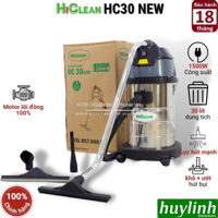 Máy hút bụi công nghiệp HiClean HC30 New - 30 lít - Dung tích 1500W - Hút bụi khô và ướt - Hàng chính hãng