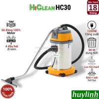 Máy hút bụi khô và ướt HiClean HC30 thùng inox chống gỉ, dung tích 30L - Hàng chính hãng