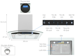 Máy hút mùi kính cong Bluestone HOB-8735