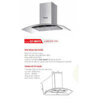Máy hút mùi Canzy CZ SB07E Hút mùi kính cong công suất lớn, êm. máy hút khói nhà bếp. máy hút mùi nhà bếp chính hãng hàn