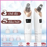 Máy hút mụn cám đầu đen spa cầm tay mini sạc pin màn hình led với 3 chế độ 5 đầu hút