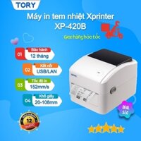 Máy in mã vạch, tem nhãn, decal, hàng chính hãng Xprinter XP-420B khổ 110mm (kết nối USB + LAN)