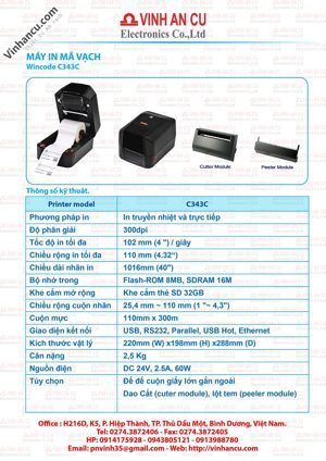 Máy in mã vạch Wincode C343C