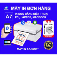 Máy in nhiệt Bluetooth 801BT khổ A7, dùng Điện thoại và Máy tính, in đơn hàng TMĐT, Mã vận đơn, tem nhãn.BH 15 tháng
