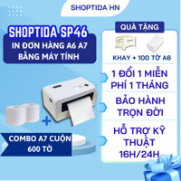 Máy in nhiệt Shoptida SP46 kèm 600 giấy in nhiệt a7 và khay, combo máy in đơn hàng tự dán bảo hành 12 tháng