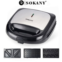 Máy kẹp bánh mì sandwich SOKANY 3 KHAY nướng chín đều 2 mặt, công suất lớn 750W giúp máy nhanh nóng - SK902B