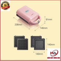 Máy kẹp nướng bánh mỳ sandwich - Bánh Waffle 2 IN 1 chính hãng Bear DBC-P06N2 cao cấp