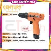 Máy Khoan Bắt Vít Dùng Pin Sạc 12V (Kèm 1 Pin Dự Phòng) Century - LU-KS12V