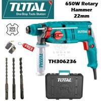 Máy khoan búa cầm tay 3 chức năng 650w TOTAL TH306236 đầu gài sds plus, tốc độ 1700v/p, tốc độ búa 5500bpm