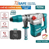 Máy khoan búa cầm tay TOTAL TH116386 1600W tốc độ 550rpm, tốc độ đập 3850bpm có chế độ chống rung, kèm mũi khoan - xsafe