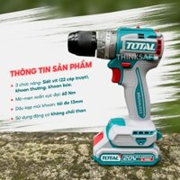 Máy khoan búa pin 20V TOTAL TIDLI20602, 3 chức năng, Mô-men xoắn 60Nm, Khả năng khoan tới 13mm, Máy khoan cầm tay