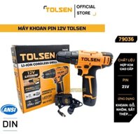 Máy khoan pin, bắt vít cầm tay 12V TOLSEN 79036, đầu kẹp 10mm, đảo chiều nhanh chóng, đèn chiếu sáng