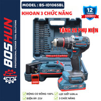Máy Khoan pin Boshun BS-1065BL - Khoan pin 3 chức năng có búa tặng kèm bộ phụ kiện 28 chi tiết, autulock,Ruột Đồng