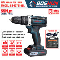 Máy Khoan pin Boshun BS-ID7210BL / Lực 55Nm / 3 chức năng có búa / tặng kèm bộ phụ kiện 24 chi tiết