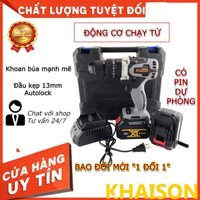 Máy khoan pin búa 3 chức năng Khaison chạy từ không chổi than 13mm (màu đen)