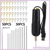 Máy khoan USB nhỏ Wellb Máy khoan Micro USB cầm tay với 10 mũi và chân L cho DC 5V