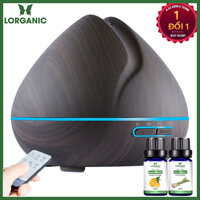 Máy khuếch tán máy xông tinh dầu Quả đào gỗ nâu Lorganic FX2025  tinh dầu sả chanh  tinh dầu cam Lorganic 10ml x2