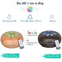 Máy khuếch tán phun sương tinh dầu cánh hoa kèm remote điều khiển và 2 chai tinh dầu bạc hà, sả chanh 10ml