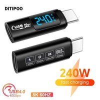 Máy kiểm tra DITIPOO USB C 4.0, Đồng hồ đo công suất Type-C 8K 60HZ PD 240W, Màn hình kỹ thuật số Chip thông minh chất lượng cao Bộ mở rộng cáp hiện tại / điện áp Laptop