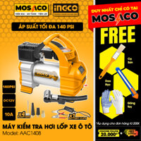 Máy kiểm tra hơi lốp xe INGCO AAC1408 | máy bơm hơi lốp xe Kèm đèn Led, dây nguồn 3m, pin kẹp vòi phun phun sơn, thổi sạ