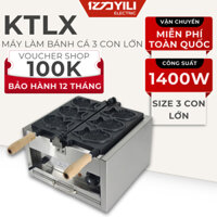 Máy Làm Bánh Cá Công Nghiệp Size 3 Con Lớn C3, Máy Làm Bánh Taiyaki Khuôn Lớn Bảo Hành 12 Tháng