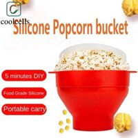 Máy làm bỏng ngô COOLCELLS có nắp Chips, Xô bát ngô vi sóng có thể gập lại bằng silicon, Popper bỏng ngô DIY Đĩa trái cây an toàn màu đỏ gia đình