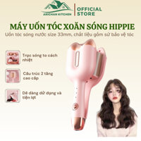 Máy làm tóc, máy uốn tóc xoăn sóng nước Hippie size 33mm, chất liệu gốm sứ bảo vệ tóc chống bỏng tay, bảo hành 12 tháng