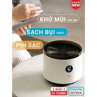 Máy Lọc Không Khí, Ion Âm Khử Mùi, Lõi Lọc Bụi Mịn HEPA Đa Lớp, Màn hình LCD sắc nét, Pin Sạc Có Đèn Ngủ, Bảo Hành 2 Năm