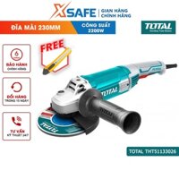 Máy mài góc cầm tay TOTAL TG12223026 2200W, đường kính đĩa 230mm, trục chính M14, kèm tay cầm phụ và 1 bộ than - xsafe