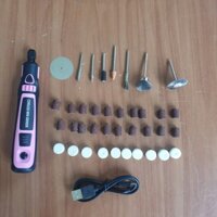 Máy mài mini chạy pin cầm tay, máy cắt que gỗ ko dây chạy pin có đầu giáp mài tròn có bánh nỉ đánh bóng