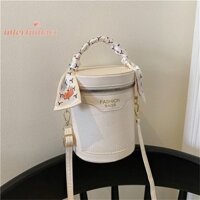 [May mắn] Túi xách nữ thiết kế Túi đeo vai hình trụ Túi xô da PU [Mới]