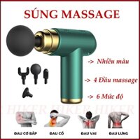 Máy massage Súng mát xa Máy đấm lưng cầm tay mini Trị nhức mỏi vai gáy Căng cứng cơ với 4 đầu và 6 chế độ (Bh 1 đổi 1)