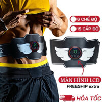 Máy massage tập bụng giảm mỡ xung điện EMS 6 chế độ 18 mức cường độ, đai mát xa bụng hỗ trợ tập gym đánh tan mỡ