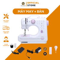 Máy may mini để bàn gia đình, Máy khâu nhỏ gọn dễ dùng SM 505L với 12 đường may có vắt sổ tặng kèm bộ phụ kiện
