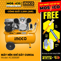 Máy nén khí dây curoa INGCO AC300508T công suất 2.2KW 3 HP, bình chứa 50L, dây curoa, bôi trơn dầu [chính hãng][MOSACO]