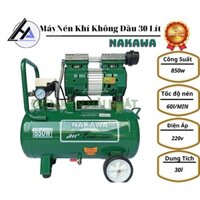 Máy nén khí NAKAWA 30L nhật bản không dầu không ồn tặng kèm súng xì khô và dây xoắn hơi 9m