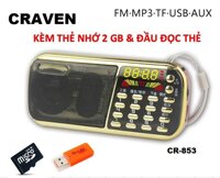 Máy nghe nhạc mp3 thẻ nhớFM radio Craven CR-853 3 pin lớn