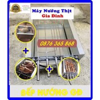 Máy nướng thịt chả lò quay gà vịt mini bếp nướng than hoa mô tơ tự động chuẩn (xiên 100% inox, đi kèm máy)