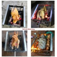 Máy nướng thịt chả lò quay gà vịt bếp nướng than hoa 5 xiên 6 xiên mô tơ tự động chuẩn (xiên 100% inox, đi kèm máy) BC