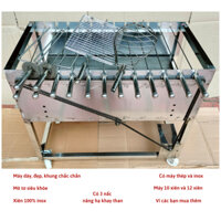 Máy nướng thịt chả mini Bếp nướng than hoa lò quay gà vịt mô tơ tự động 10 xiên đến 15 xiên inox