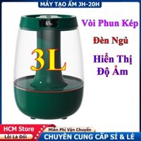 Máy Phun Sương Tạo Ẩm Không Khí JH-020H Hiển Thị Độ Ẩm Phòng, Máy Tạo Ẩm Xông Tinh Dầu 2 Vòi Phun 3L