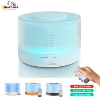 Máy Phun Sương Tạo Ẩm Khuếch Tán Tinh Dầu Hình Trụ, Đèn LED 7 Màu, Có Remote Điều Khiển Dung Tích 550ML Smartkids